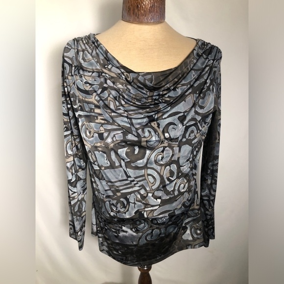 Tops - Womens Grey Black Stretchy Blouse. Size Medium.